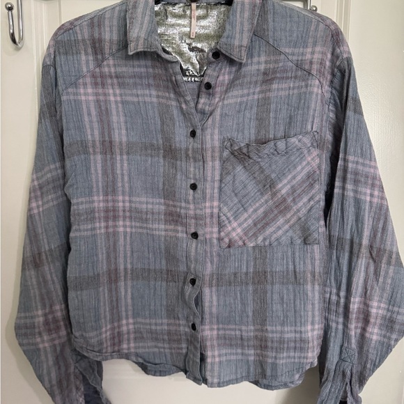 Free People Blue and Purple Plaid Button Down Shirt - Picture 2 of 9